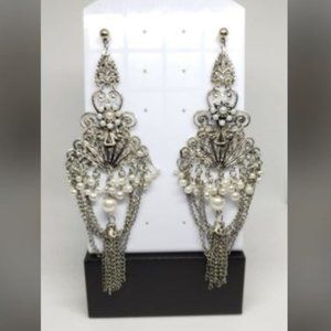 Extra Long Metal and Pearl Look Earrings